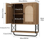 RUSTOWN Rattan Bathroom Wall Cabinet, Boho Over The Toilet Storage Cabinet with Arched Rattan Doors, Modern Medicine Cabinet with Adjustable Shelves & Towel Bar, Bathroom Organizer(Rustic Oak, Medium)