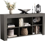 LITTLE TREE Console Table with Storage, 63-Inch Narrow Long Sofa Table, Entryway Table with 6 Cubes, Farmhouse Storage Shelves for Entryway, Living Room