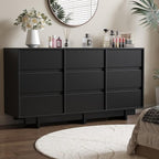 Black Dresser for Bedroom, 59" Wide 9 Drawer Dresser, Mid Century Modern Dressers Chest of Drawers, Wooden Large Dressers for Bedroom, Closet