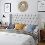 Lucky Monet Linen Upholstered Headboard Queen Size (Headboard Only), Nail Head Trim Wingback Tufted Button Headboard Luxury Soft Padded Head Board with Durable Metal Legs, Adjustable Height, Grey