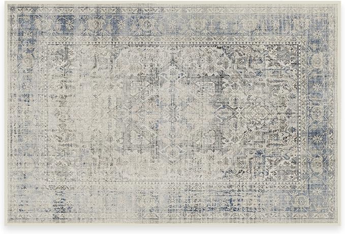 RUGGABLE Washable Vintage Area Rug – Kamran Blue Quartz 2x3, Stain-Resistant, Non-Slip – Small Machine Washable Rugs for Living Room, Bedroom, Hallway, Entryway & Bathroom–with Cushioned Pad