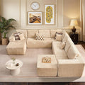 146‘' Oversized Cloud Sectional Couch, U Shaped Boneless Couches with Chaise & Ottoman, Plush Corduroy Deep Seat Modular Sofa for Living Room, No Assembly Required, Beige