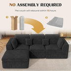 115" Cloud Boneless Sectional Couch, Deep Seat L Shaped Modular Couch with Ottoman, Oversized Upholstered Convertible 4 Seater Modular Sofa for Living Room,Black Chenille