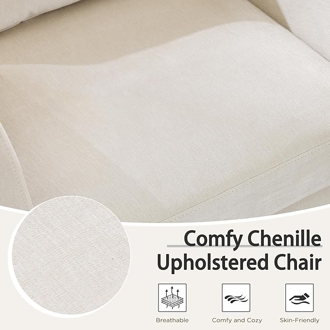 MELLCOM Oversized Swivel Accent Chair with Hidden Storage, Comfy Chenille Fabric Upholstered Leisure Armchair with Lumbar Pillow and Side Pocket for Living Room Bedroom Reception Room and Office