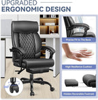 Big and Tall Executive Leather Reclining Office Chair with Footrest and Lumbar Support