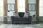 Signature Design by Ashley Abinger Chenille Contemporary Loveseat with 2 Accent Pillows, Dark Gray