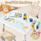 Adjustable Kids Table Chairs Set – Graffiti Desktop, Multi-Activity Height-Adjustable Toddler Study Desk for Ages 3-8 – Ideal for Home, Classroom, Daycare (B-Brown, 2 Chairs-31.5" L x 23.6" W)
