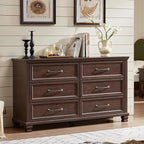 Farmhouse Bedroom Dresser and Nightstand Set of 4, 6 Drawer Low & 5 Drawers Dresser & 2 Drawer Nightstand Set, Rustic Wood Bedroom Furniture Set for Livingroom, Hallway, Walnut