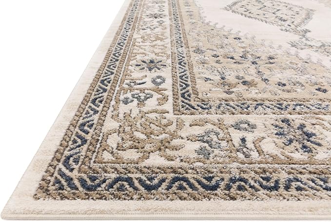 Loloi Teagan Collection TEA-02 Oatmeal/Ivory 6'-7" x 9'-2" Area Rug, Large, Soft Neutral Rug, High-Traffic for Living Room, Bedroom, Home Office, Dining Area
