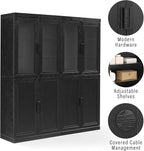 Crosley Furniture Essen 2-Piece Glass Door China Hutch Kitchen Pantry Storage Cabinet Set, Dining Room, Black