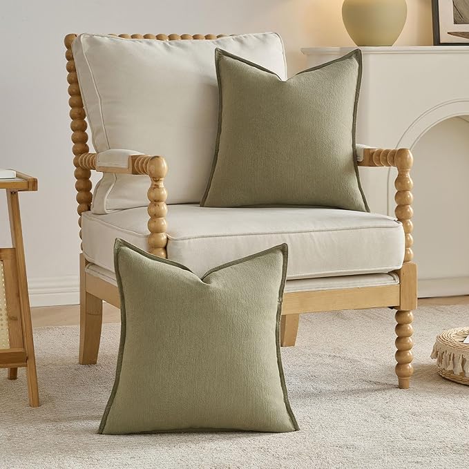 FUTEI Olive Green Chenille Throw Pillow Covers 24x24 Inch Set of 2,Edges Double-Stitched European Cushion Cases,Modern Home Decor for Couch Living Room