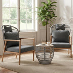 Modern Living Room Chairs, Accent Chairs Set of 2 with Coffee Table, Comfy Arm Chair with Cushions/Headrest, Reading Lounge Chair, Rattan Recliner Seating, Braid Armchair for Bedroom, Grey