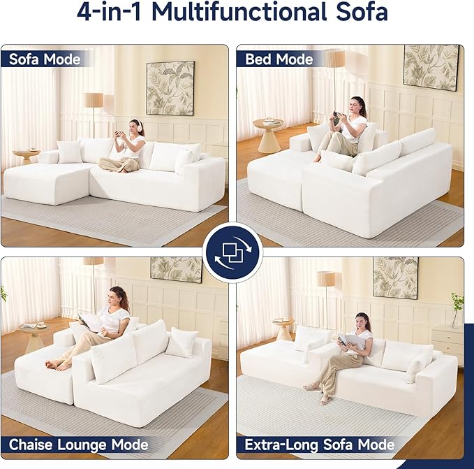 2025 New 108" Cloud Couch Sectional, Modular Sectional Sofa with L-Shaped Chaise, Deep Seat Sectional Modular Couch for Living Room, No Assembly Required (Beige, Left Facing Chaise)