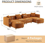 VANOMi 113" Sectional Sofa with 4 Pillows, U-Shaped 4-Seater Comfy Boucle Cloud Couch, Modern Double Chaises Lounge Sofas for Living Room, Office, Apartment (Curry-U)