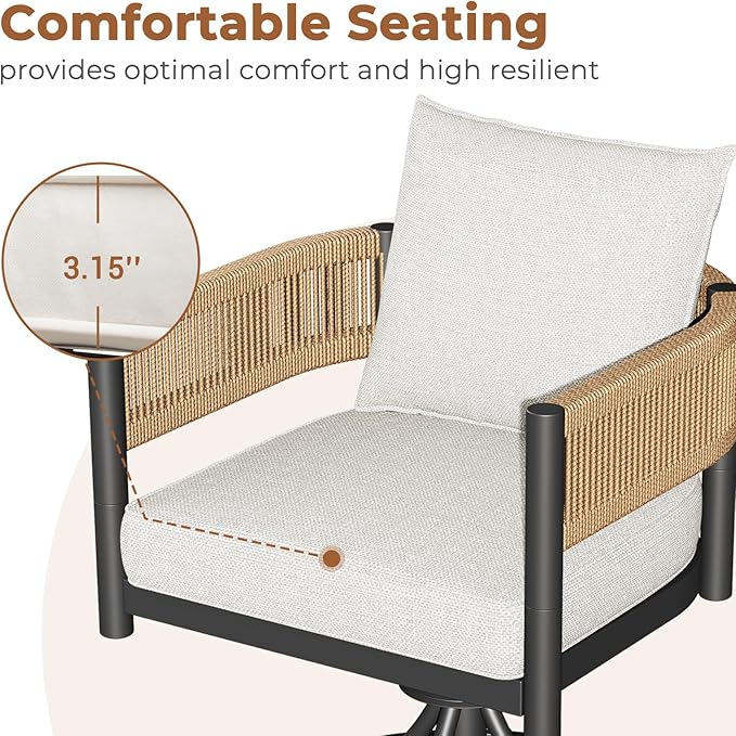 Grand patio 7-Piece Outdoor Dining Set for 6 with 1 Rectangle Expandable Table for 4-6 Person, Metal Woven Wicker Swivel Patio Chairs with Thickened Cushions for Yard, Poolside, Deck (Natural)