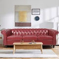 Home Sofa Living Room Furniture, 3 Seater Leather Upholstered Sofa Couch, Modern Comfy Couch with Faux Leather Cushions, Mid Century Tufted Chesterfield Sofas for Bedroom, Office, Apartment (Wine Red)