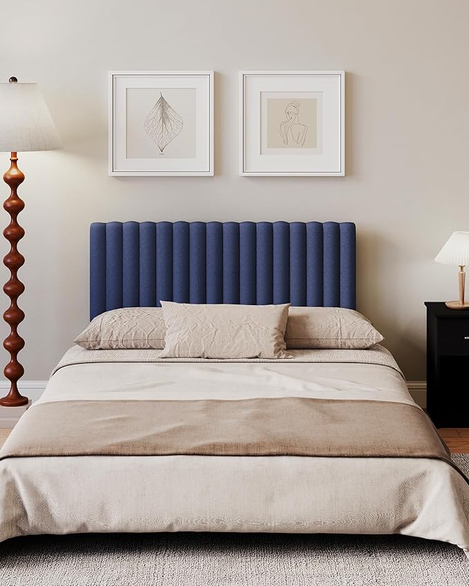 Full Size Upholstered Headboard Only, Channel Tufted Headboard with Adjustable Height, Easy Assembly, Navy Blue