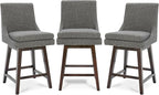 CHITA Counter Height Swivel Bar Stools Set of 3, FSC Certified Upholstered Fabric Barstool Chairs with Back, 26.8" H Seat Height, Fabric in Fog