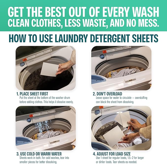 Sudstainables Laundry Detergent Sheets 200 Loads – Dissolvable Laundry Sheet for Washing Machines, Compact Alternative to Liquid & Powder Detergent, Travel-Friendly Soap | Lemon