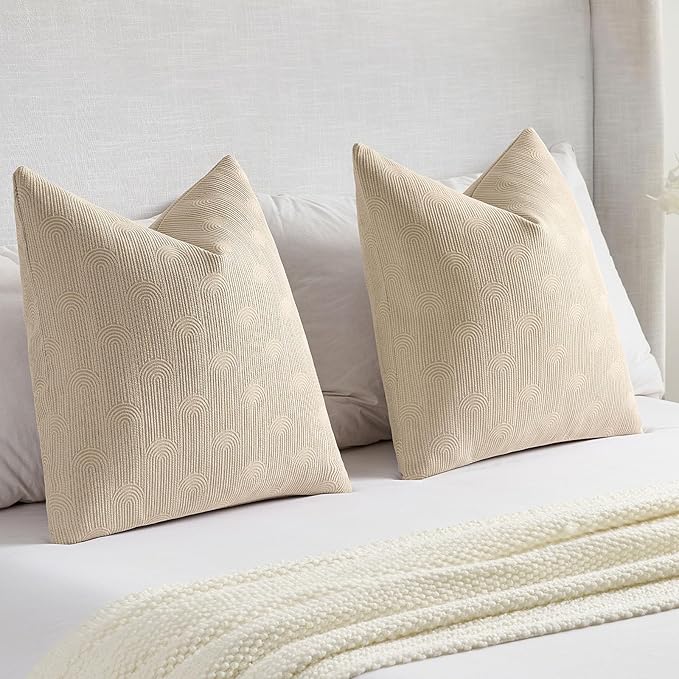 FUTEI Oatmeal Chenille Decorative Throw Pillow Covers 24x24 Inch Set of 2,Soft Cozy Striped Geometric Patterns European Cushion Case,Modern Home Decor for Couch Bed Living Room