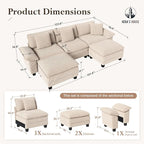 HERA'S HOUSE 124" Modular Sectional Sofa, Oversized U Shaped Couches for Living Room, Comfy Cloud Couch with Ottoman, 5-Seater Deep Seat Sofa with Throw Pillow, Corduroy Beige