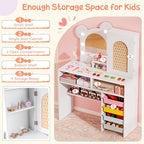 Costzon Kids Vanity with Lights, Girls Vanity Set with Mirror, Storage Drawers, Cabinet & Shelves, Toddler Makeup Vanity Desk Dressing Table, Wooden Kids Vanity Table and Chair Set (White)