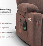 MCombo Power Lift Recliner Chair for Elderly, Lift Chair with Heat and Massage for Tall People, USB&Type C Ports, Extended Footrest, Cup Holders, Fabric 7516 (Large, Coffee)