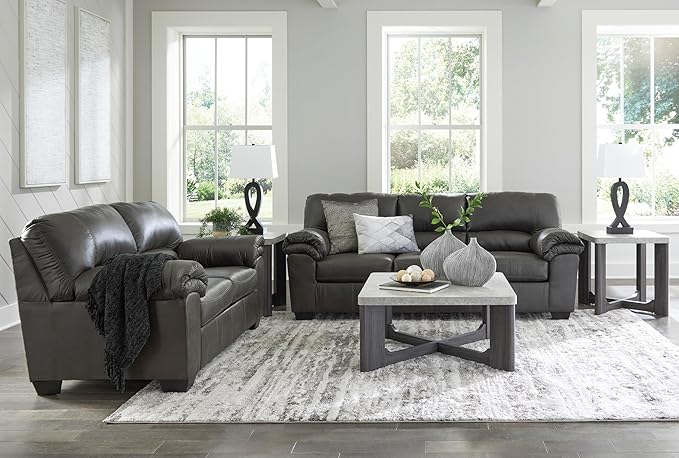 Signature Design by Ashley Bladen Faux Leather Loveseat, Gray