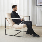 Furnilivng Large Sling Accent Chair, Comfortable Boucle Fabric Arm Chair, Upholstered Cozy Reading Chair for Living Room, Bedroom, Dressing Room, Home Office, White