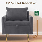 Furnimart Storage Accent Chair with Arm, Mid-Century Corduroy Sofa Chair with Removable Cushion, Reading Chair for Bedroom, Living Room, Apartment, Gray