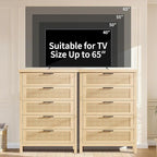 GarveeHome Fluted 5 Drawer Tall Dresser for Bedroom, 42.9 in Chest of Drawers, Wooden Dresser Chest with Clothes Storage Cabinet, Drawer Organizer, TV Stand for Bedroom, Living Room, Hallway, Natural