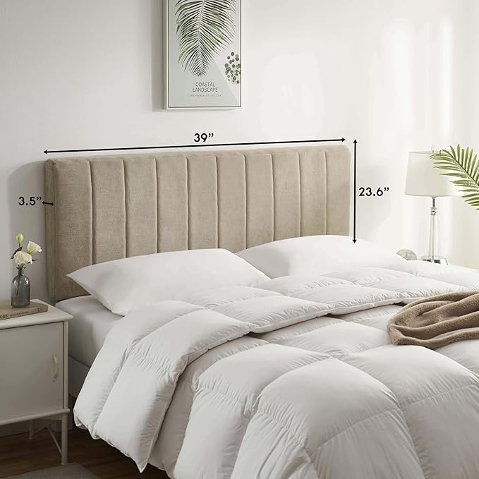 Nestl Upholstered Twin Headboard - Easy Assemble Channel Stitched Headboard Twin Size - Wall Mounted Headboards with 3D Soundproof Wall Panels Peel & Stick Floating Headboards, Linen