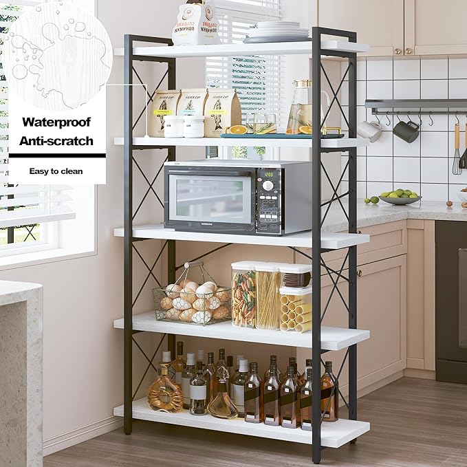 HCHQHS Bookshelf, 5-Tier Industrial Bookcase, Open Book Shelf, Freestanding Tall Bookshelves with Metal Frame