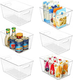 Vtopmart Clear Plastic Pantry Organizer Bins, 6 PCS Food Storage Bins with Handle for Refrigerator, Fridge, Cabinet, Kitchen, Countertops, Cupboard, Freezer Organization and Storage, BPA Free, Large