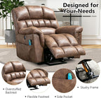 Large Power Lift Recliner Set of 2 with Massage and Heat for Elderly, Faux Leather Electric Lifting Recliners with USB Port, Oversized Reclining Sofa Chair for Living Room, Brown