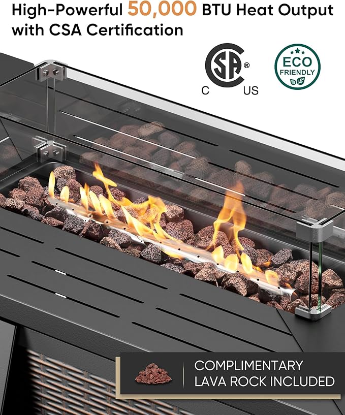 HUMMUH 7 Piece Patio Furniture Set with Fire Pit Table,Wicker Patio Swivel Rocker Outdoor Chairs 3-Seat Sofa for Porch,Poolside,Deck