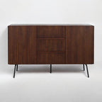 NTC Veil Sideboard with 2 Doors and 3 Drawers, Buffet Cabinet with Vertical Groove Design and Metal Legs, Storage Cabinet for Living Room, and Entryway, Effortless Assembly - Dark Walnut