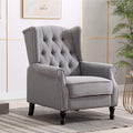 Artechworks Winged Fabric Modern Accent Chair Tufted Arm Club Chair Linen Single Sofa with Wooden Legs Comfy Upholstered for Reading Living Room Bedroom Office,Grey