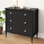 3 Drawer Dresser, 32 inch Wide Dresser for Bedroom, Modern Wood Chest of Drawers, Turned Legs Nightstand with 3 Drawers for Dorms, Hallway, Entryway (Black)