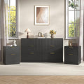 3-Piece Modern Bedroom Furniture Set, Wide 6-Drawer Dresser & 2-Drawer Nightstands Set of 2, Natural Wood Dresser and Nightstand Sets for Bedroom, Hallway, Black