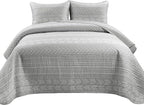 Lush Decor Hygge Geo Pattern Striped 3 Piece Quilt Bedding Set, King, Light Gray