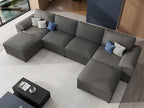 EASE MOOSE Leather Sectional Couch, Oversized Modular Sectional Sofas, Wide Deep Seat Modular Couch, Scratch Resistant Faux Leather Material, U Shaped Sofa for Big Spaces,Grey