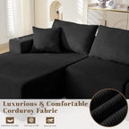 107" Cloud Sectional Couch, Modular Sectional Sofa with L-Shape Chaise, Corduroy Boneless Couch with Deep Seat, Upholstered Sofa for Living Room, No Assembly Required(Left-Facing Chaise, Black)