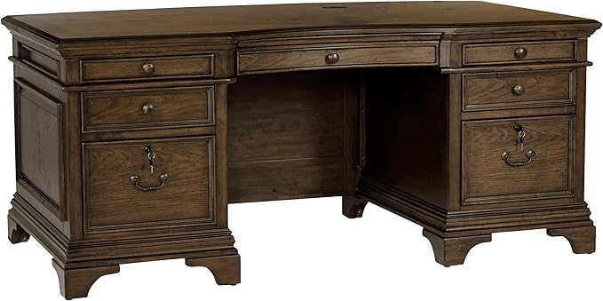 Coaster Home Furnishings - Hartshill - Wood - 72-Inch 7-Drawer Executive Desk with 2 Lockable File Cabinets, Removable Dividers, and Bronze Hardware - Home Office - Burnished Oak - 881281