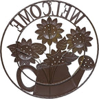 Alpine Corporation SCC580L Round Sunflowers Welcome Wall Decoration, Sign for Entryways, 30" H