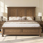 AMERLIFE Solid Wood Queen Bed Frame with 65.2" High Headboard, Traditional Platform Bed with Heavy Duty Slats, No Box Spring Needed, Easy Assembly, Light Brown
