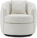 Swivel Accent Chair, Modern Upholstered Boucle Barrel Arm Chairs with Pillow for Living Room, 360 Degree Round Swivel Sherpa Armchair with Round Base for Bedroom Club (1, Cream)