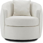Swivel Accent Chair, Modern Upholstered Boucle Barrel Arm Chairs with Pillow for Living Room, 360 Degree Round Swivel Sherpa Armchair with Round Base for Bedroom Club (1, Cream)