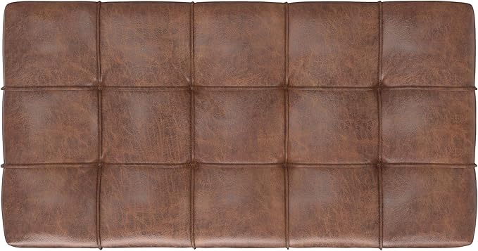 SIMPLIHOME Sienna 33 inch Wide Transitional Rectangle Storage Ottoman Bench in Distressed Saddle Brown Vegan Faux Leather, Assembled, for The Living Room, Entryway and Family Room
