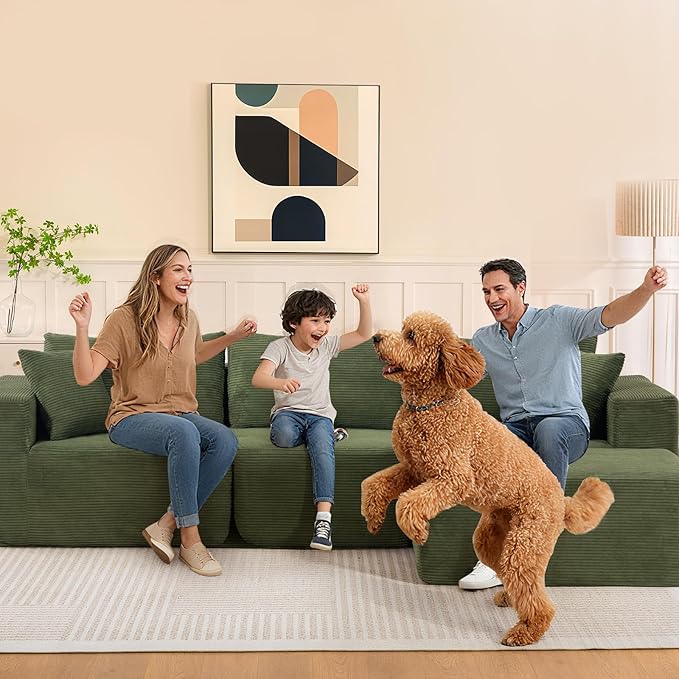 2025 New 108" Cloud Couch Sectional, Modular Sectional Sofa with L-Shaped Chaise, Deep Seat Sectional Modular Couch for Living Room, No Assembly Required (Green, Chaise Ottoman)